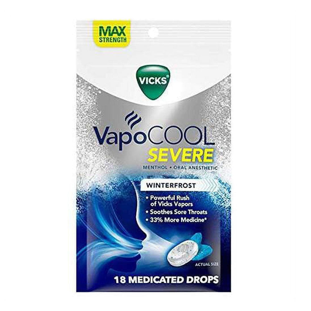 Vicks Vapo Cool Severe Medicated Drops, Winter Forest, 18 Ea